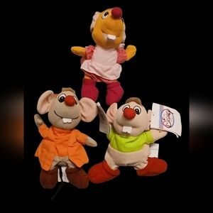 Set of 3 Disney Store Cinderella Mice Bean Bag Plush Toys Jaq Gus and Suzy